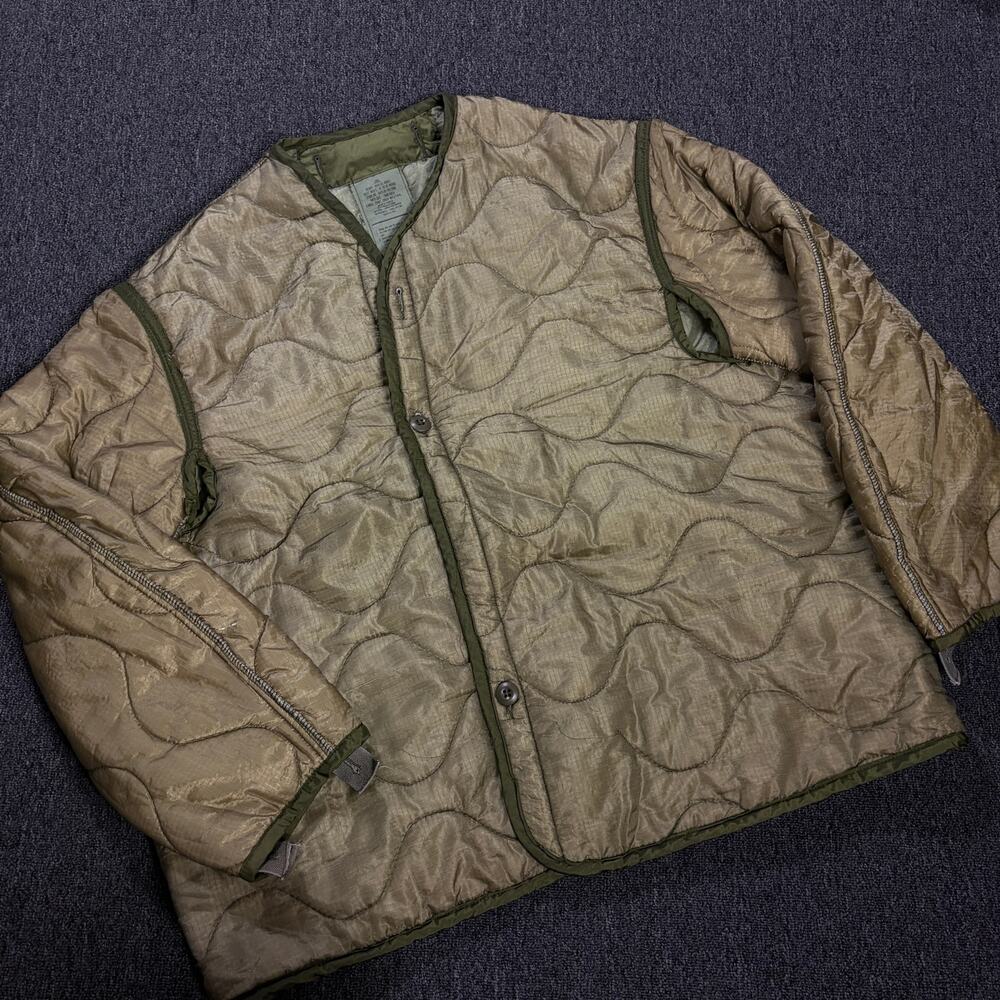 Vintage Y2k Military Green Quilted Bomber Longsleeve Jacket Liner Men's Large